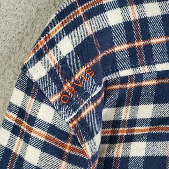 Orvis Flannel Shirt Men’s Size Large L Blue Plaid Cotton Button Up Long Sleeve - Picture 5 of 11